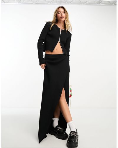 Monki Co-ord Rib Knit Maxi Skirt - Black