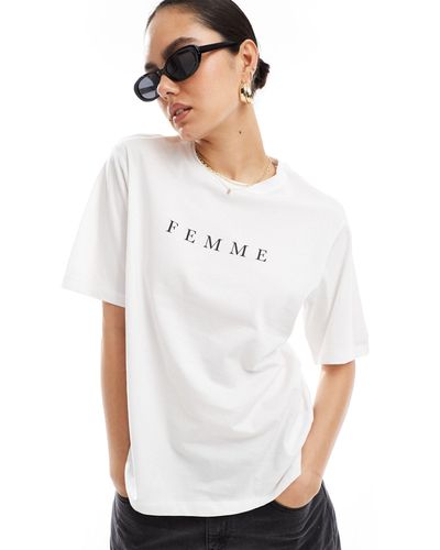 SELECTED Femme Oversized T-shirt With Femme Chest Print - White