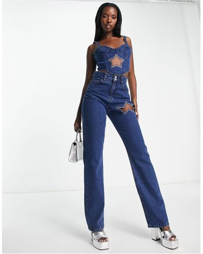 AsYou Straight Jean Co-ord With Western Star - Blue