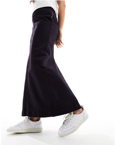 Monki Denim Midi Skirt With Front Split - Blue