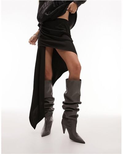 TOPSHOP Satin Asymmetric Drape Midi Skirt - Black