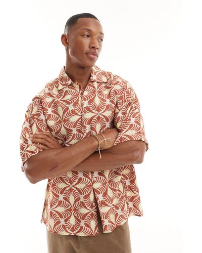 Jack & Jones – oversize-hemd mit geometrischem muster - Braun
