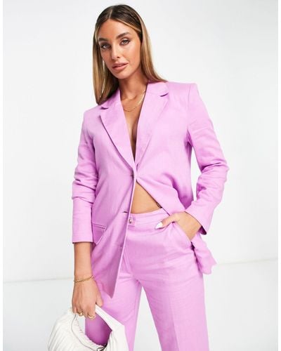 ASOS Linen Slim Straight Suit Blazer - Pink