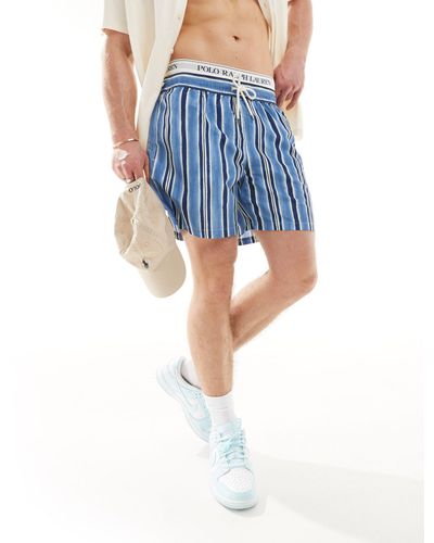 Polo Ralph Lauren Traveller Icon Logo Stripe Swim Shorts - Blue