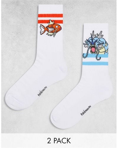 ASOS 2 Pack Socks With Magikarp And Gyarados Characters - White