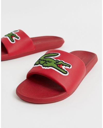 Lacoste Croco Slides With Large Logo - Red