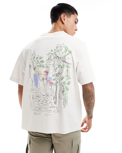 Abercrombie & Fitch Hand Sketched Destination Back Print Classic Fit T-shirt - White