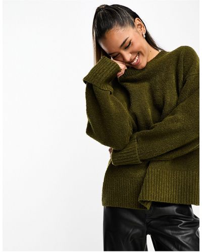 Pretty Lavish Oversized Borg Knit Sweater - Green