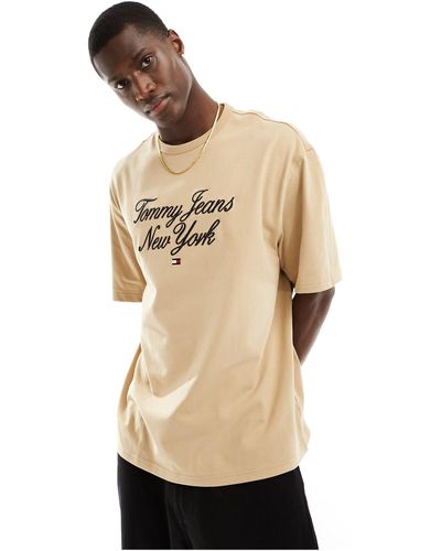 Tommy Hilfiger – new york – t-shirt mit logo-schriftzug - Natur