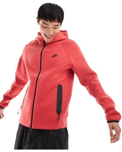 Nike Sudadera roja con capucha y cremallera tech fleece - Rojo