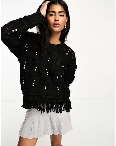 River Island Embellished Cable Knit Sweater - Black