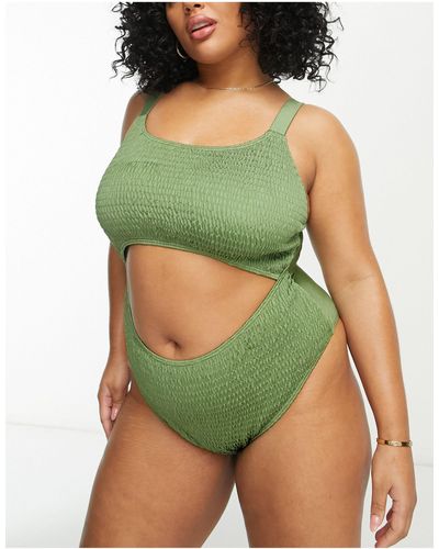 South Beach Exclusive Cut Out Crinkle Swimsuit - Green