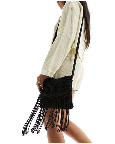 Glamorous Crochet Tassle Shoulder Beach Bag - White