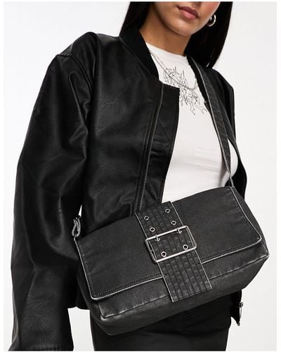 Weekday Kylie Denim Shoulder Bag With Buckle - Black