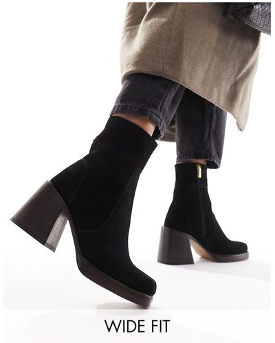 ASOS Wide Fit Region Suede Mid-heel Boots - Black