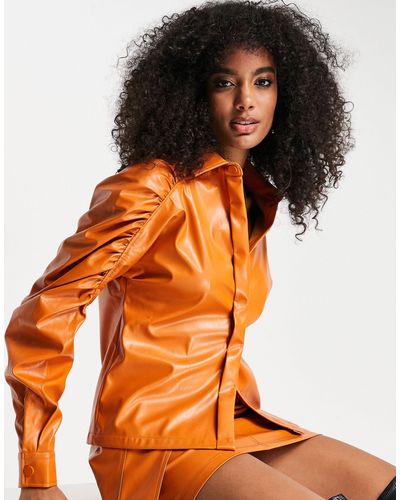 Amy Lynn Overhemd Van Pu Met Super Gerimpelde Mouwen - Oranje