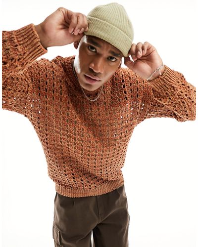 ASOS Knitted Pointelle Sweater - Brown