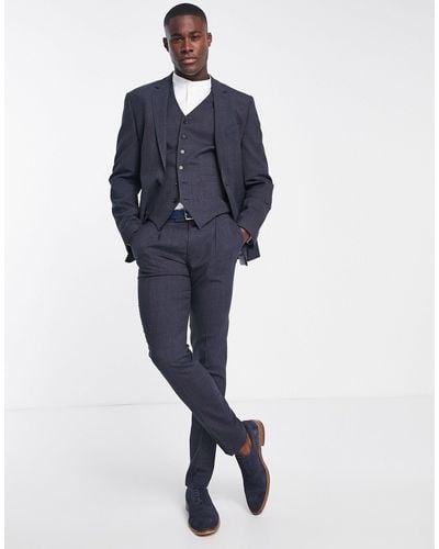 Noak Wool Blend Skinny Suit Trousers - Blue