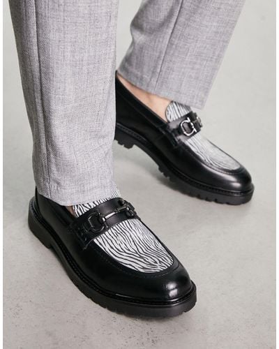 H by Hudson – exklusiv – alevero – loafer aus schwarzem leder mit zebramuster und ponydetail - Grau