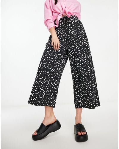 New Look Polka Dot Wide Leg Cropped Trousers - Blue
