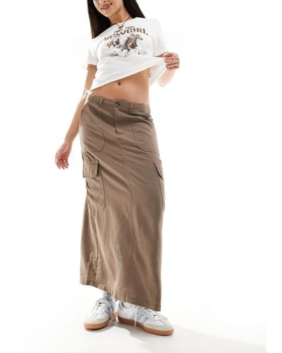 ONLY Linen Mix Midi Cargo Skirt - Natural