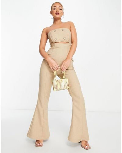 ASOS Tailored Gold Heart Button Flare Bandeau Jumpsuit - Natural