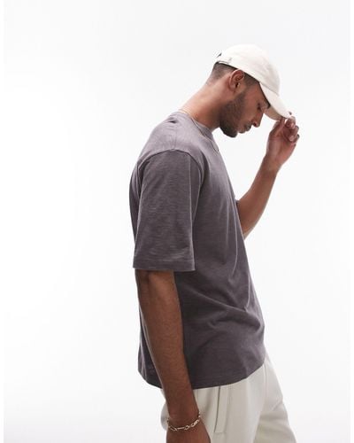 TOPMAN Oversized Fit Linen Mix T-shirt - Gray
