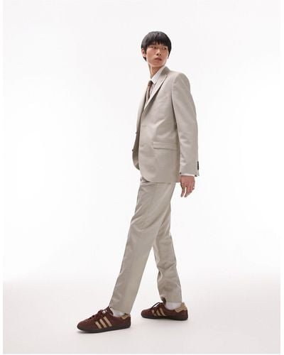 TOPMAN Slim Linen Blend Suit Trousers - Natural