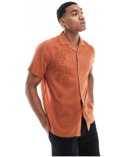 ASOS Short Sleeve Relaxed Revere Shirt With Embroidery - White