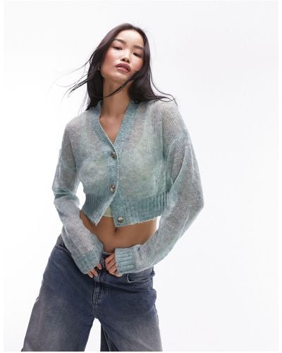 TOPSHOP Knitted Sheer Knit Cardigan - Blue