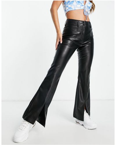 TOPSHOP Flare Broek Van Imitatieleer Met Split Aan - Zwart