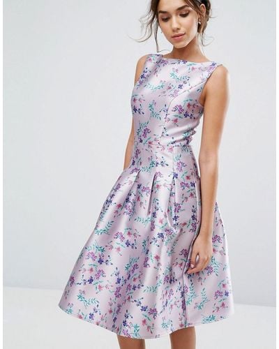 Chi Chi London Pleated Midi Dress In Ditsy Floral Print - Multicolour