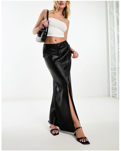 4th & Reckless Leather Look Front Spilt Maxi Skirt - Black