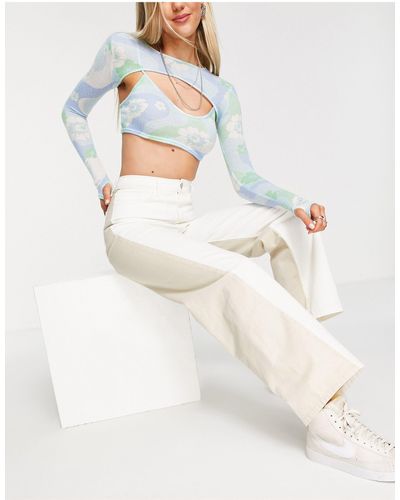 ALIGNE Jean large en coton effet patchwork - écru - cream - Blanc