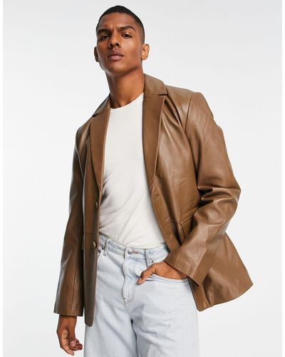 ASOS Blazer Van Echt Leer - Bruin