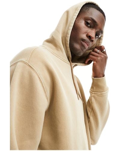 Hollister Script Logo Relaxed Fit Hoodie With Side Seam Zip - Natural