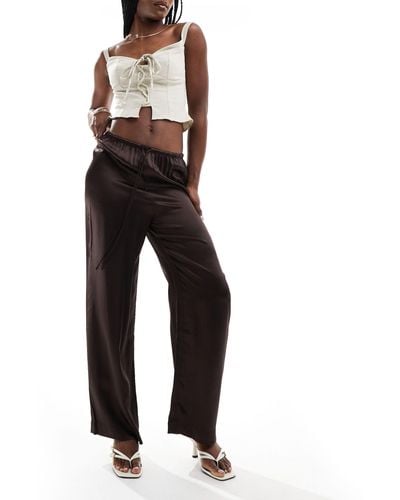 & Other Stories Wide Leg Soft Satin Drawstring Trousers - Brown