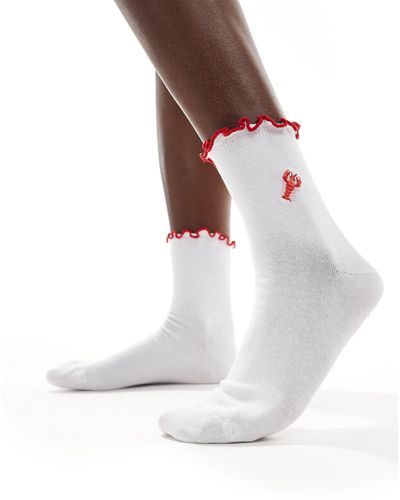 ASOS Lobster Embroidery Socks With Frill Edge - White