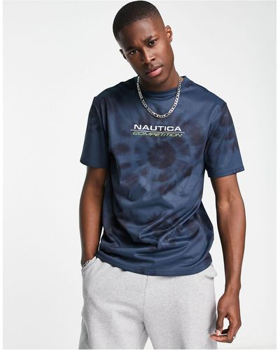 Nautica Nautica - competition gourami - t-shirt scuro tie-dye con stampa sul retro - Blu