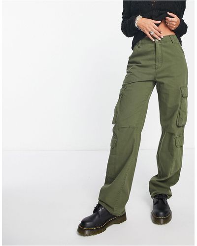 Bershka Pantalon cargo à poches multiples - kaki clair - Vert