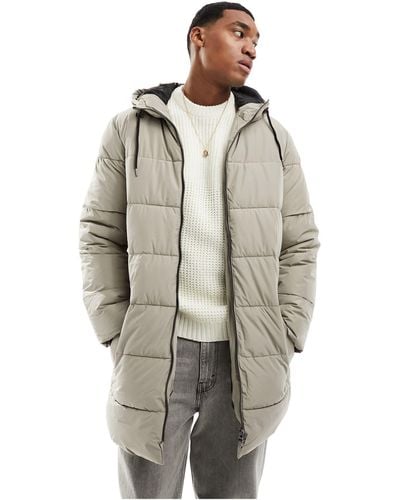 Only & Sons Longline Hood Puffer Jacket - Grey