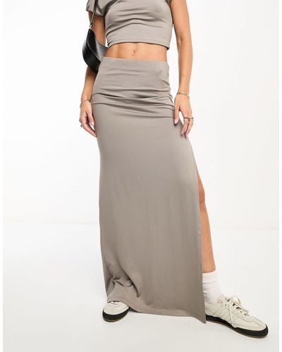Bershka Slinky Maxi Skirt Co-ord - White