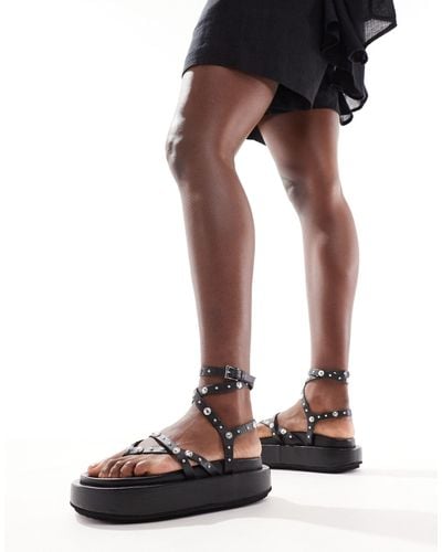 ASOS Fondue Premium Leather Studded Strappy Sandals - Black