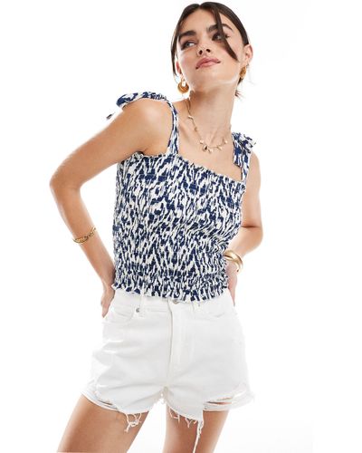 Jdy Shirred Smock Top With Tie Straps - White