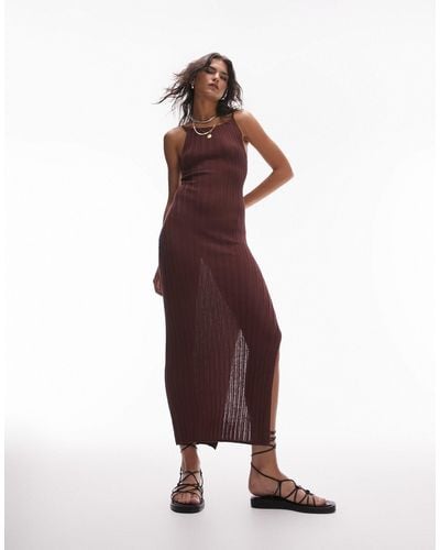 TOPSHOP Knitted Open Back Strappy Midi Dress - Brown