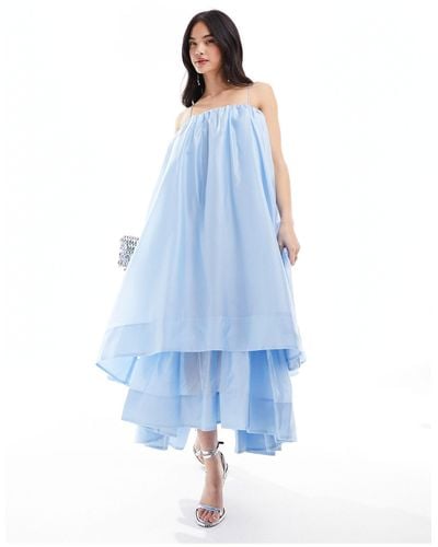 & Other Stories Bandeau Volume Layered Maxi Dress - Blue