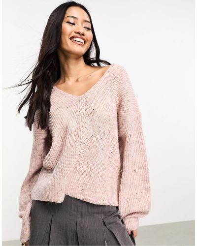 ONLY V Neck Ribbed Sweater - Pink