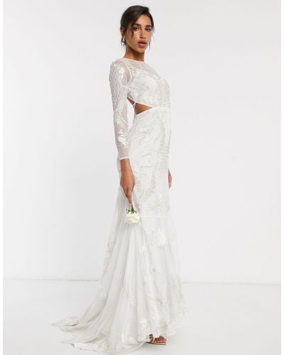 ASOS Embroidered & Embellished Fishtail Wedding Dress - White