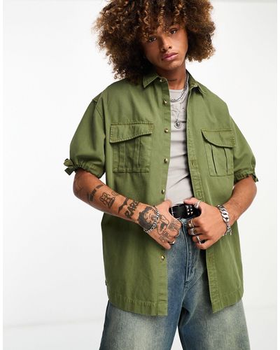 ASOS Oversized Shirt With Tie Sleeves - Green