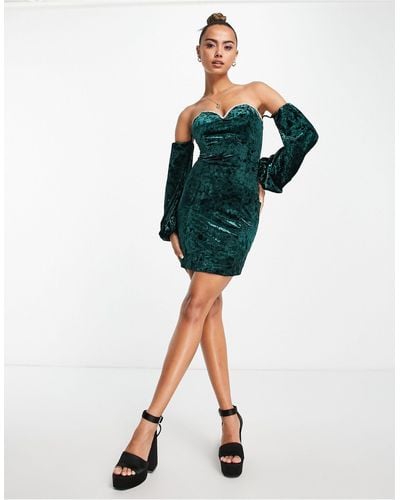 EVER NEW Diamante Crushed Velvet Mini Dress - Green